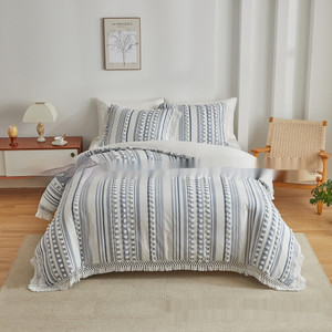 Color: Blue, Size: 220x240cm - Bedding Craft Solid Color Campus Zaihuile Tassel Dot Three-piece Set Q119-CJYD244639435IR