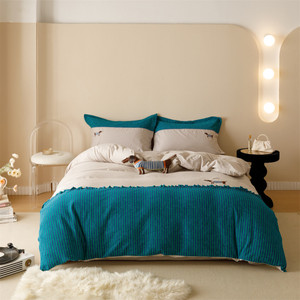 Color: Blue, Size: 1.8MFitted Sheet 220X230CM - 120 Brushed Four-piece Set Embroidered Cotton Quilt Q119-CJCS199836604DW