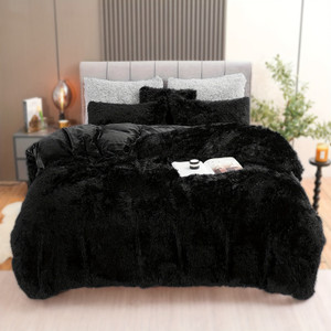 Pattern: Black, Size Specification: 68.11X90.16INCH - 4PCs Plush Duvet Cover Set Luxury Ultra Soft  Q119-CJYD241702803CX
