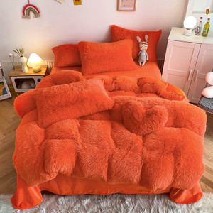 Pattern: Orange, Size Specification: 1.5M Fitted Sheet - Mink Fur Fabric Long Wool Thickened Warm W Q119-CJCS253803239MN