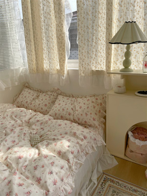Color: Huaxi, style: Bedskirt-1.5M 4Pcs set, Bedding Size:  - Fragmented Cotton Four Piece Lace Pur Q119-CJCS183885802BY