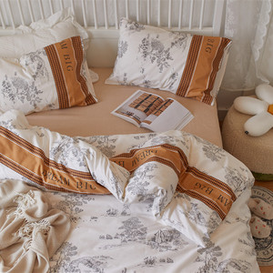 Color: Midsummer, Bedding Size: 0.9M 3Pcs set-Flat sheet, style:  - Retro Sketch Ink Painting Cotto Q119-CJCS157805049WD