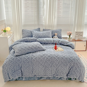 Pattern: Blue, Size Specification: 135X200cm - Solid Color Tafurong Quilt Cover Three-piece Set Aut Q119-CJYD254325334HS