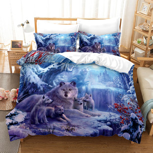 Pattern: Wolf 2, Size: 180?—210 - Bed Home Textile Wolf Digital Printed Three-piece Set Q119-CJYD206053501AZ