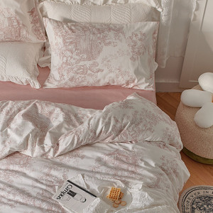 Color: Red, Bedding Size: 1.2M 3Pcs set-Flat sheet, style:  - Retro Sketch Ink Painting Cotton Bed  Q119-CJCS157805019SH