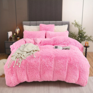 Pattern: BrightPinkColor, Size Specification: 68.11X90.16INCH - 4PCs Plush Duvet Cover Set Luxury U Q119-CJYD241702815OL