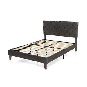 Full/Queen Size Upholstered Platform Bed with Tufted Headboard-Full Size - Color: Gray - Size: Full D681-HU10346GR-F