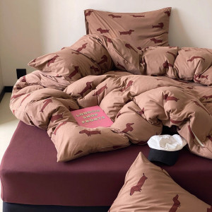 Pattern: Sausage Dog Coffee, Size Specification: 1.8m4pcs - Cotton Household Knitted Printed Bed Fo Q119-CJCS255703525YB