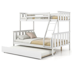 3-in-1 Twin Over Full Bunk Bed with Trundle and Ladder-White - Color: White D681-HU10655WH+