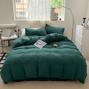 Color: Gemstone Green, Size: 1.8m 4PCs Quilt Cover 180x220 - Solid Color Super Soft Washed Cotton B Q119-CJCS244183143QJ