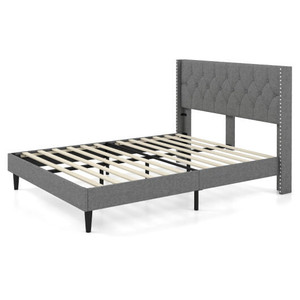 Full/Queen Size Upholstered Platform Bed with Button Tufted Headboard-Full Size - Color: Gray - Siz D681-HU10386GR-F