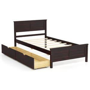 Twin Size Bed Frame with Storage Drawers-Espresso - Color: Espresso - Size: Twin Size D681-HU10561CF-T