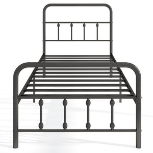 Bed Frame with Headboard and Under Bed Storage Black-Twin Size - Color: Black - Size: Twin Size D681-HU10840DK-T