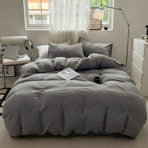 Color: Streamer Gray, Size: 1.5m 4PCs Quilt Cover 180x220 - Solid Color Super Soft Washed Cotton Be Q119-CJCS244183151YB