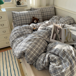 Pattern: Berlin Gray Grid, Size Specification: 1.5M Flat Sheet - Spring Japanese Style Plaid Cotton Q119-CJCS234261702BY