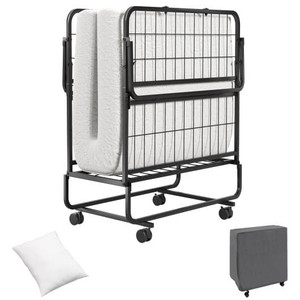 Space-Saving Narrow Twin Rollaway Bed with Pillow and Side Organizer Pocket - Color: White - Size:  D681-PillowHU10831