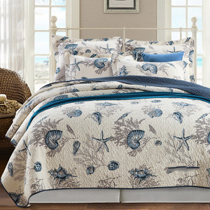 Pattern: Dark Blue Conch, Size: Three Pieces - Bedspread Pure Cotton Summer Cooling Duvet Airable C Q119-CJYD199107301AZ