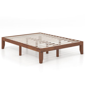 14 Inch Queen Size Rubber Wood Platform Bed Frame with Wood Slat Support-Walnut - Color: Walnut - S D681-HW63260CH