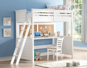 83" X 45" X 74" Twin White Poplar Wood Loft Bed With Desk N270-285631