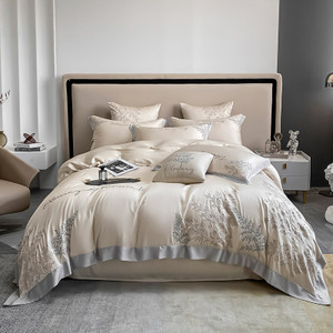 Pattern: Vanilla Apricot, Dimensions: 200x230cm - High-end Embroidered Lyocell Fiber Bed Sheet Four Q119-CJCS196062303CX