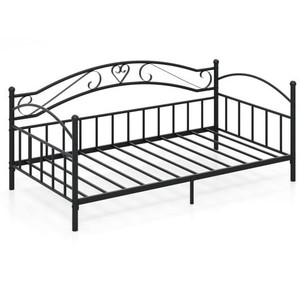 Twin Size Metal Daybed Frame with Headboard for Bedroom-Black B593-HU11050-T