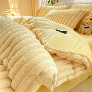 Color: Goose Yellow, Style: 2.0M flat sheet - Rabbit Plush Four-piece Set Thickened Milk Fiber Shee Q119-CJCS253284703CX