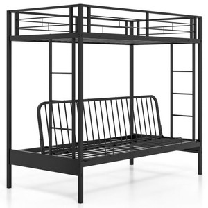 Twin Over Futon Bunk Bed with 2 Ladders and Safety Guardrails-Black B593-HU10843-T