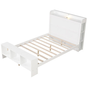 Full Size Bed Frame with 2 USB Ports with Storage Headboard and Lights-Full Size - Color: White - S D681-HU10972WHF+