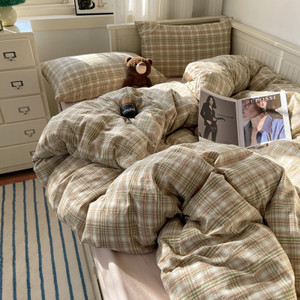 Pattern: Cologne Green Grid, Size Specification: 1.5M Flat Sheet - Spring Japanese Style Plaid Cott Q119-CJCS234261714NM
