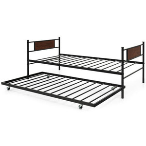 Twin Size 2-In-1 Daybed Frame with Pullout Trundle - Color: Black - Size: Twin Size D681-HU10334