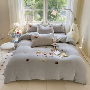 Pattern: Bear Party Gray, Size Specification: 1.8M Fitted Sheet 200X230CM - Cartoon Printing Winter Q119-CJCS248986849WD
