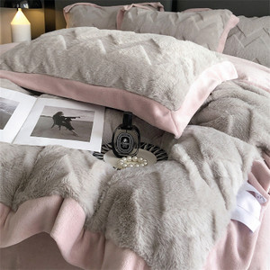 Color: Grey pink, Bedding Size: 1.5M flat sheet - A Four Piece Set Of Rabbit Hair And Milk Velvet D Q119-CJCS192615226ZA
