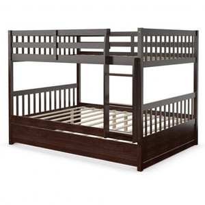 Full over Full Bunk Bed Platform Wood Bed with Ladder-Brown - Color: Brown D681-HW65358ES+