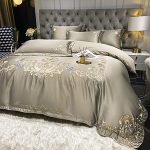 Color: Grey, style: 1.8fitted sheet 200x230 - High End Luxury European Satin Wedding Four Piece Set Q119-CJCS162191405EV
