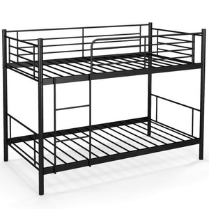Metal Bunk Bed with Ladder and Full-length Guardrails-Black - Color: Black D681-HU10495DK-T