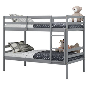 Twin Size Sturdy Wooden Bunk Beds with Ladder and Safety Rail-Gray - Color: Gray - Size: Twin Size D681-HW62351GY