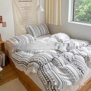 Color: Gray, Size: 135x200cm - Bedding Craft Solid Color Campus Zaihuile Tassel Dot Three-piece Set Q119-CJYD244639405EV