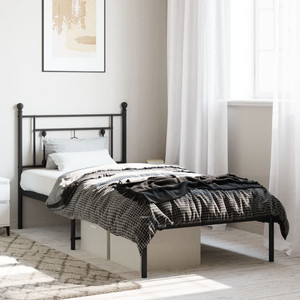  Bed Frame Black Powder-Coated Steel Twin Bed Frame Rectangular A949-374334