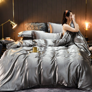 Pattern: High Grade Gray 1, Size Specification: 1.8m 4pcs - Pure Color Washed Real Silk Quilt Cover Q119-CJCS239946094PK