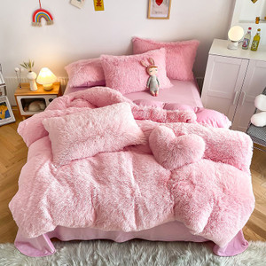 Pattern: Pink, Size Specification: 1.8M Fitted Sheet - Mink Fur Fabric Long Wool Thickened Warm Win Q119-CJCS253803224XC