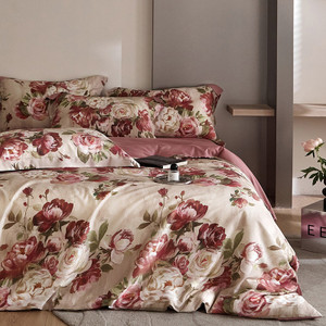 Pattern: NITI Red, Size Specification: 180cm Bed Sheet Four Pieces - Flower Tencel Digital Printed  Q119-CJCS208428514NM