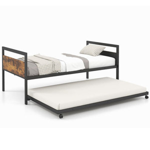 Twin Metal Daybed with Trundle Lockable Wheels-Twin Size B593-HU10589CF