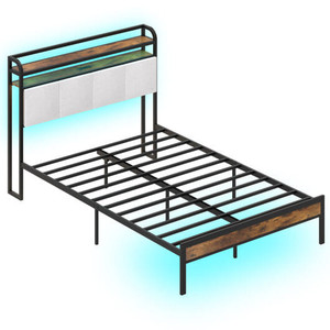 Twin/Full/Queen/King Size Bed Frame with LED Light and Charging Station-Full Size - Color: Gray - S D681-HU10816GR-F
