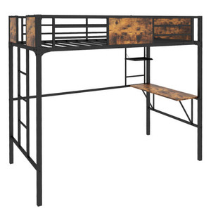 Twin Size Industrial Metal Loft Bed with Desk Storage Shelf and Build-in Ladder-Twin Size B593-HU10522CF