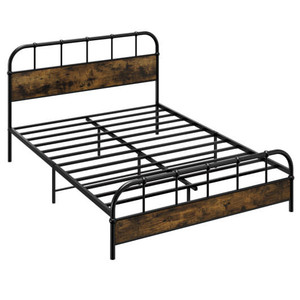 Queen Size Industrial Metal Platform Bed Frame Headboard Mattress Foundation - Color: Black - Size: D681-HU10521CF-Q