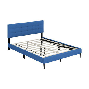 Queen Size Upholstered Platform Bed with Button Tufted Headboard-Blue - Color: Blue D681-HU10569BL-Q