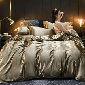 Pattern: Champagne Gold, Size Specification: 1.5x 2.0m Fitted Sheet 4PCs - Pure Color Washed Real S Q119-CJCS239946027AZ