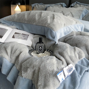 Color: Dark Grey, Bedding Size: 1.8M fitted sheet - A Four Piece Set Of Rabbit Hair And Milk Velvet Q119-CJCS192615205EV
