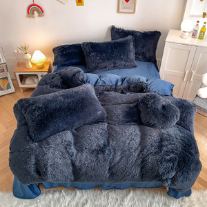 Pattern: Sapphire Blue, Size Specification: 1.5M Fitted Sheet - Mink Fur Fabric Long Wool Thickened Q119-CJCS253803207GT