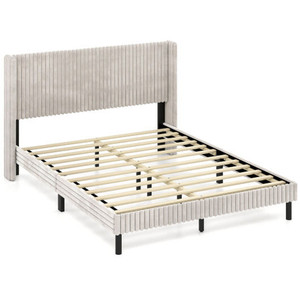 Queen Size Velvet Bed Frame with Vertical Channel Tufted Wingback Headboard-White B593-HU11138